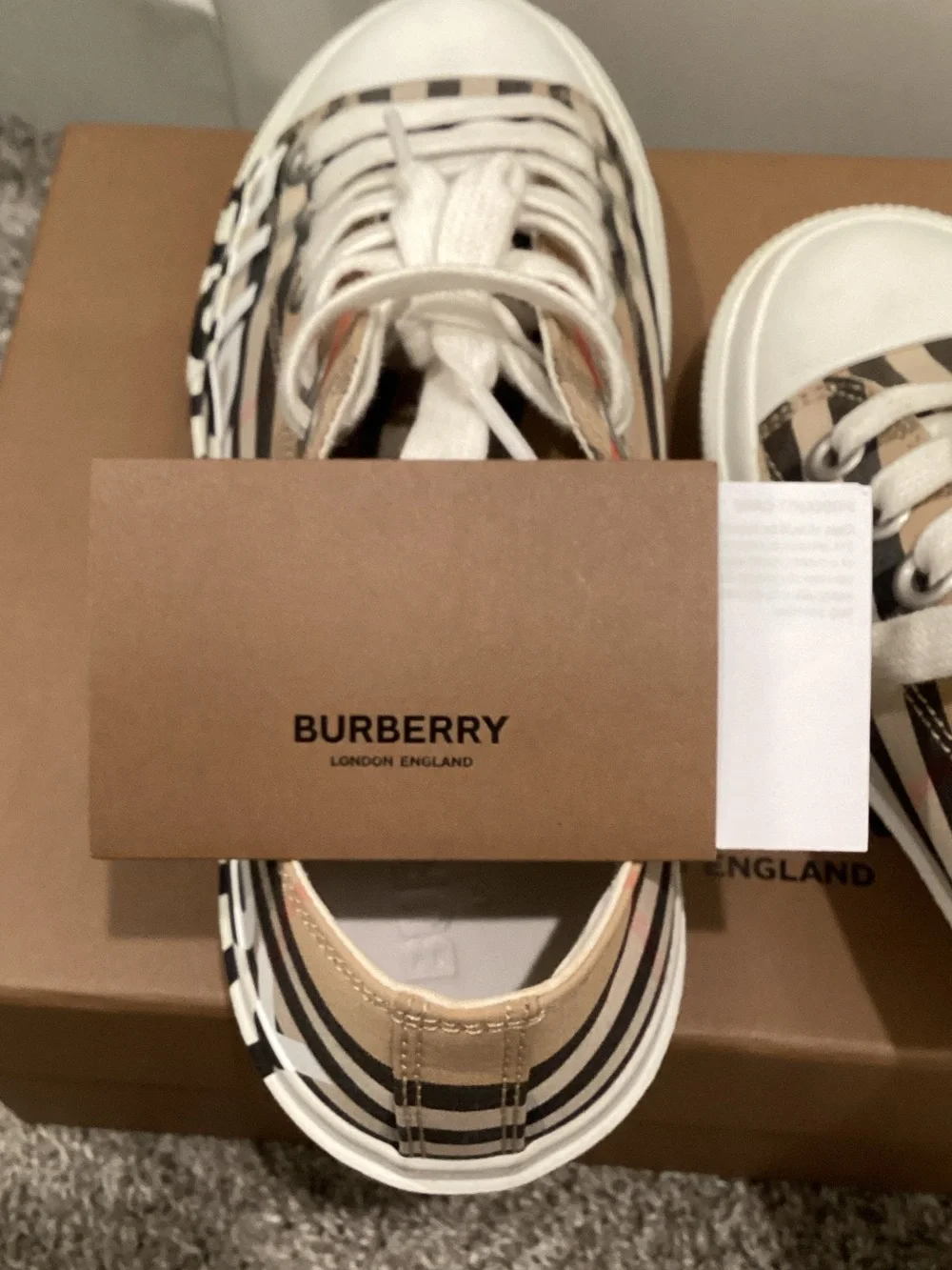 Burberry Tan Vintage Check Low-Top Sneakers with White Soles